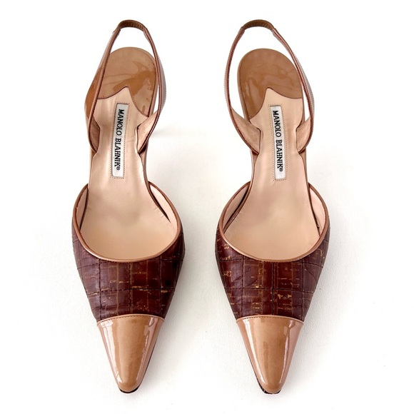 Manolo Blahnik Shoes - MANOLO BLAHNIK | Vintage SlingBack Pointed Toe Kitten Heel Leather Brown Tan 40
